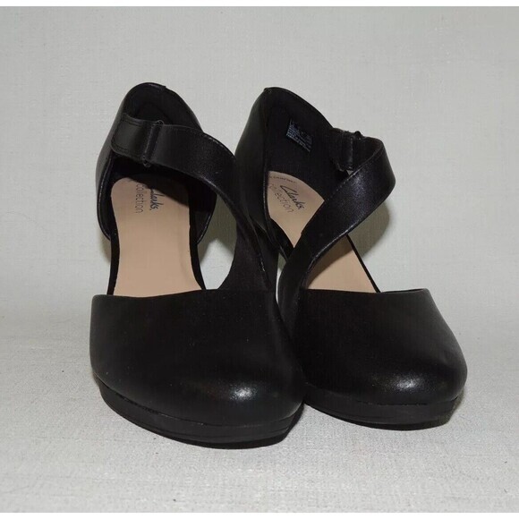 Clark's Ambyr Glow Asymmetrical Comfort Mary Jane Black Leather Pumps Sz. 9 - Picture 1 of 7
